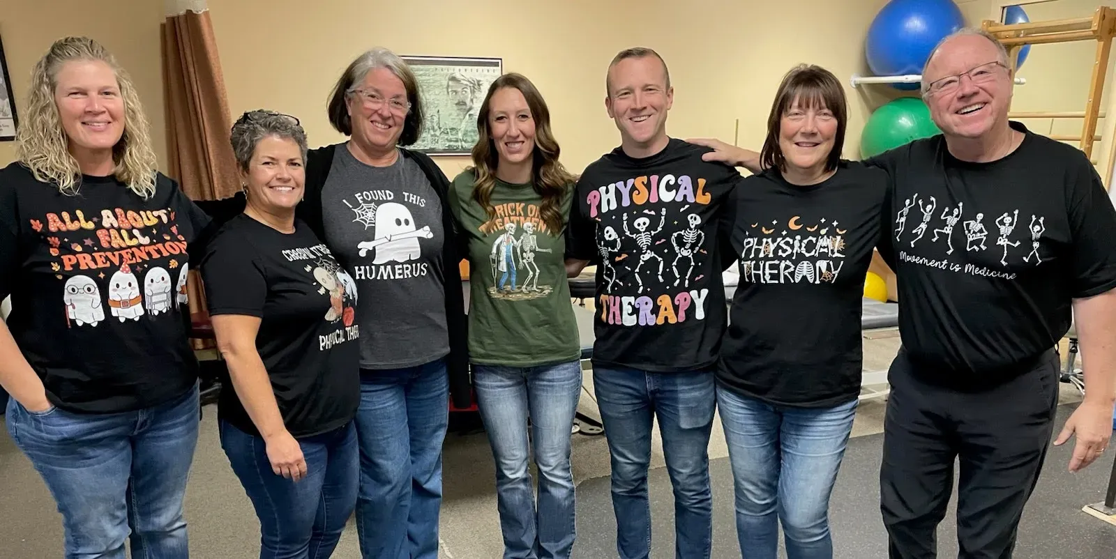 Mountain Town Rehab team in physical therapy themed Halloween costumes